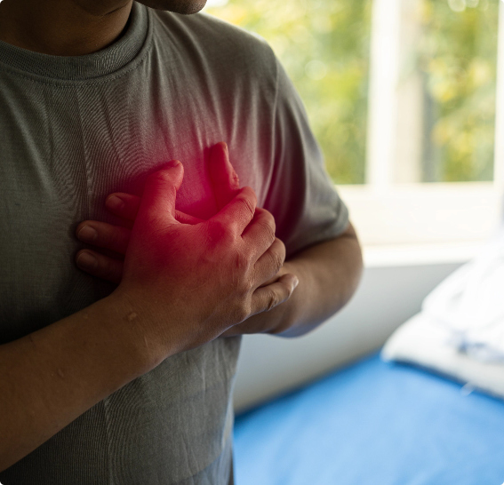 Man with hands on his chest